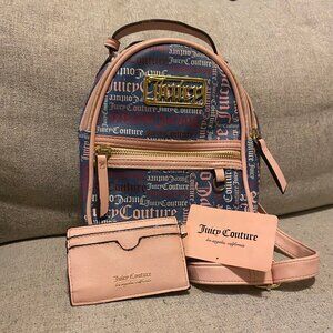 Juicy Couture Pink & Denim Printed Mini Backpack and Card Holder